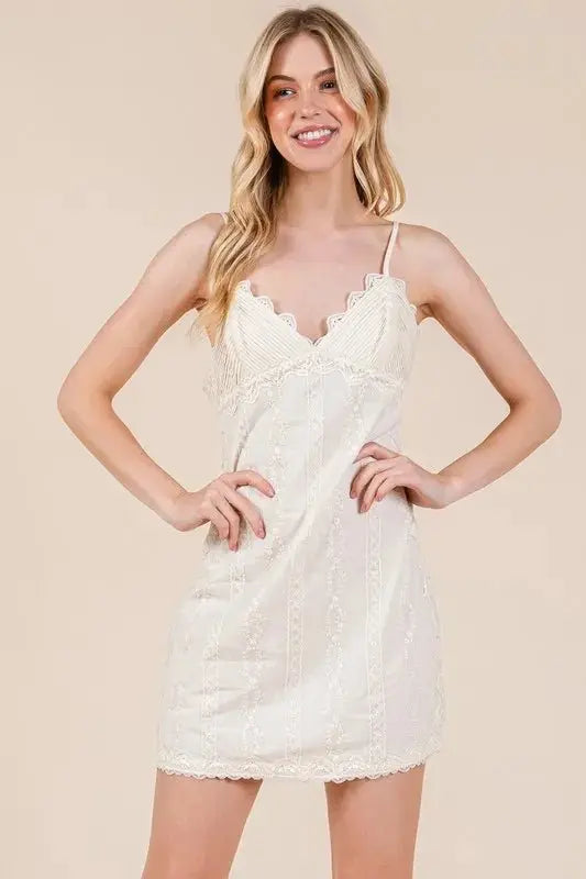 GeeGee Lace Detail Adjustable Strap Mini Cami Dress for Women - Love Salve